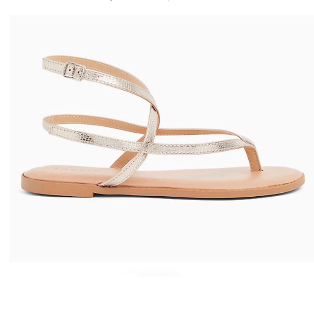 Torrid Gladiator Metallic Gold Ankle Strap Snakeskin Sandal